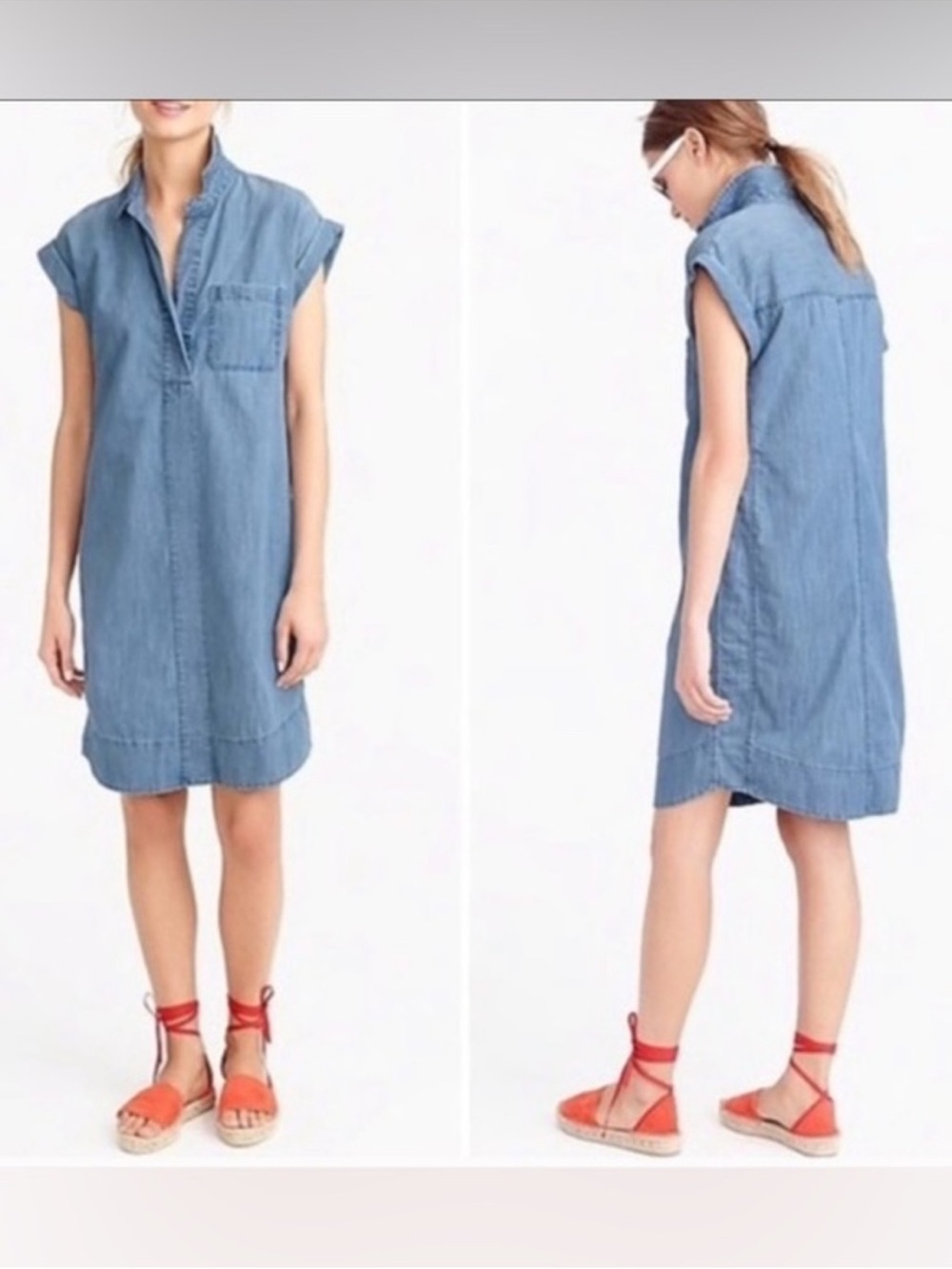 J. Crew Chambray Popover Mini Dress in Light Blue
